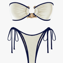 ZAFUL Metal Ring Bandeau Bikini Set Tie Side Bathing Suit High Cut 2 Piece Swimsuit Cutout Swimwear(L)