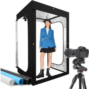Photo Light Box, Portable 47"x39"x78" Photo Studio Light Box, Shooting Tent Kit with 768 Light Beads and 3 Color Backdrops. Large Lightbox with 6 Stepless Dimming Light Boards for Photography