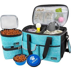 PetAmi Dog Travel Bag, Travel Pet Bag Organizer, Dog Food Travel Bag with Food Container and Bowls, Dog Travel Supplies Gift Accessories for Weekend Camping, Dog Cat Diaper Bag (Sea Blue, Medium) (Medium - 14.5"L x 8"W x 12.0"H)