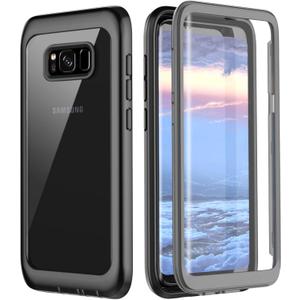 Samsung Galaxy S8 Case, Full Body Bumper Case Built-in Screen Protector Slim Clear Shock-Absorbing Dustproof Lightweight Cover Case for Samsung Galaxy S8 (Grey/Clear)