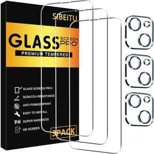 SIBEITU 3 Pack Screen Protector for iPhone 14 Plus with 3 Pack Camera Lens Tempered Glass Protector, 6.7 Inch HD Clear Tempered Glass Film 9H Hardness Full Coverage, Anti-Scratch, No Air Bubbles