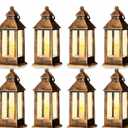 Hoolerry 12 Set Christmas Mini Lanterns with LED Candles 5.5'' Decorative Hanging Small Vintage Lantern Centerpiece Battery Powered for Wedding Table(Retro)