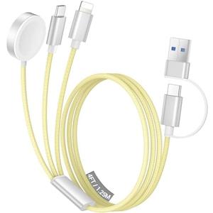 Temdan for Travel Vacation Essentials,3 in 2 USB C Cable for Apple Watch Charger/iPhone 16 Charger/Lightning,Multi Charging Cable Cord,Camping Essentials,Designed for iWatch &iPhone 16-12-4FT Yellow
