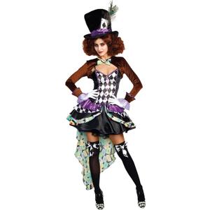 Dreamgirl Adult Mad Hatter Costume for Women, Womens Whimsical Mad Hatter Madness Halloween Costume (Large, Multi)