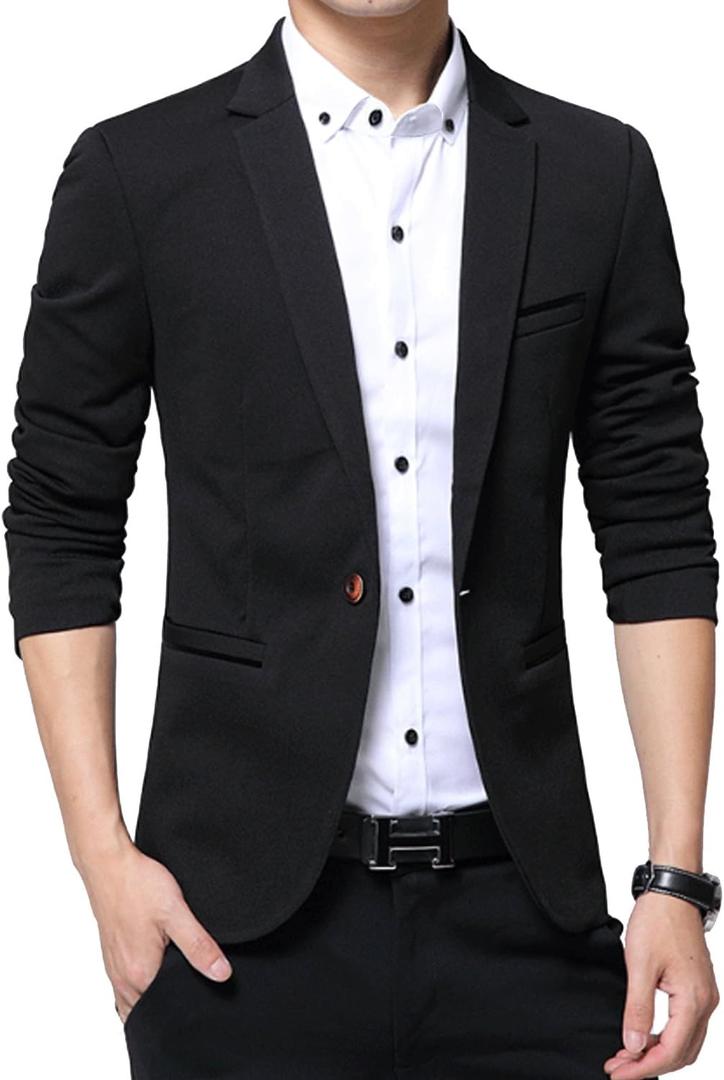 DAVID.ANN Men's Slim Fit Casual One Button Blazer Jacket (Black, M)
