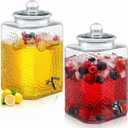 2 Pack 5 Gallon Glass Water Drink Dispenser for Party, Hammered Glass Beverage Dispenser, Water Jug Container with Stainless Steel Spigot for Parties, Weddings, Catering, Lemonade, Iced Tea