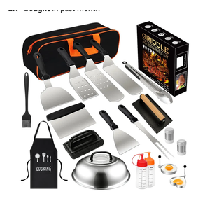20PCS Griddle Accessories Kit, Flat Top Grill Accessories Set for Blackstone and Camp Chef, Grill Spatula Set with Enlarged Spatulas, Basting Cover, lron Smash Burger Press for Outdoor Barbecue
