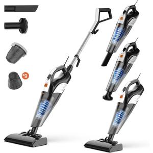 Hihhy Vacuum Cleaner, Stick Vacuum Corded, 4-in-1 Handheld Small Vacuum Cleaners for Home, Mini Vacuum Lightweight 20Kpa 600W Powerful Suction, Portable Hand Held Vac for Hard Floor (Black)