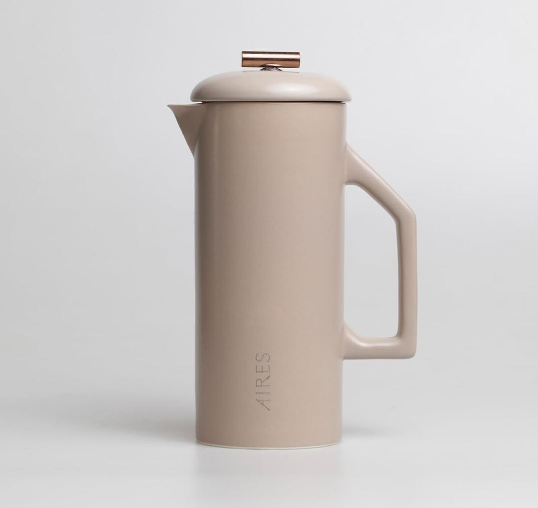 AIRES Ceramic French Press Coffee Maker  34 oz Heat-Retaining Stoneware  Elegant Neutral Color  Inspired by Buenos Aires Coffee Culture  Gift-Ready with Barista Brewing Guide (Taupe)