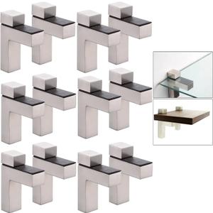 AWEN 12pcs Solid Metal Adjustable Wood/Glass Shelf Bracket Wall Mount, Shelf Holders3-28mm Thick Adjustable Shelf Bracket, 25lbs LoadBrushed Nickel 12pcs