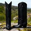Shark Fold Over Cowboy Cowgirl Boots Studded - Knee High, Tall, Western, Slouch, Pointed Toe, Pull on, Fashion Boot, Dress
, Size 8
