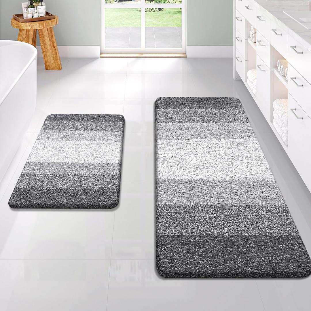 OLANLY Bathroom Rug Set 2 Piece, Soft Absorbent Microfiber Bath Rug Set, Non-Slip, Machine Wash Dry, Plush Shaggy Bath Mats for Bathroom (47"x20"+24"x16", Grey)