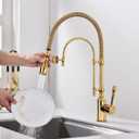 Copper Kitchen Faucet, Single Handle, 360 Swivel High Arc Kitchen Sink Faucet, Gold Pull Down Kitchen Faucet Solid Brass Handle
