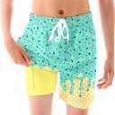 Boys Bathing Suits Swimwear Novelty Green ice Cream Board Shorts 14 Years Kids Yellow Swim Trunks with Compression Liner Big Boys Swim Shorts