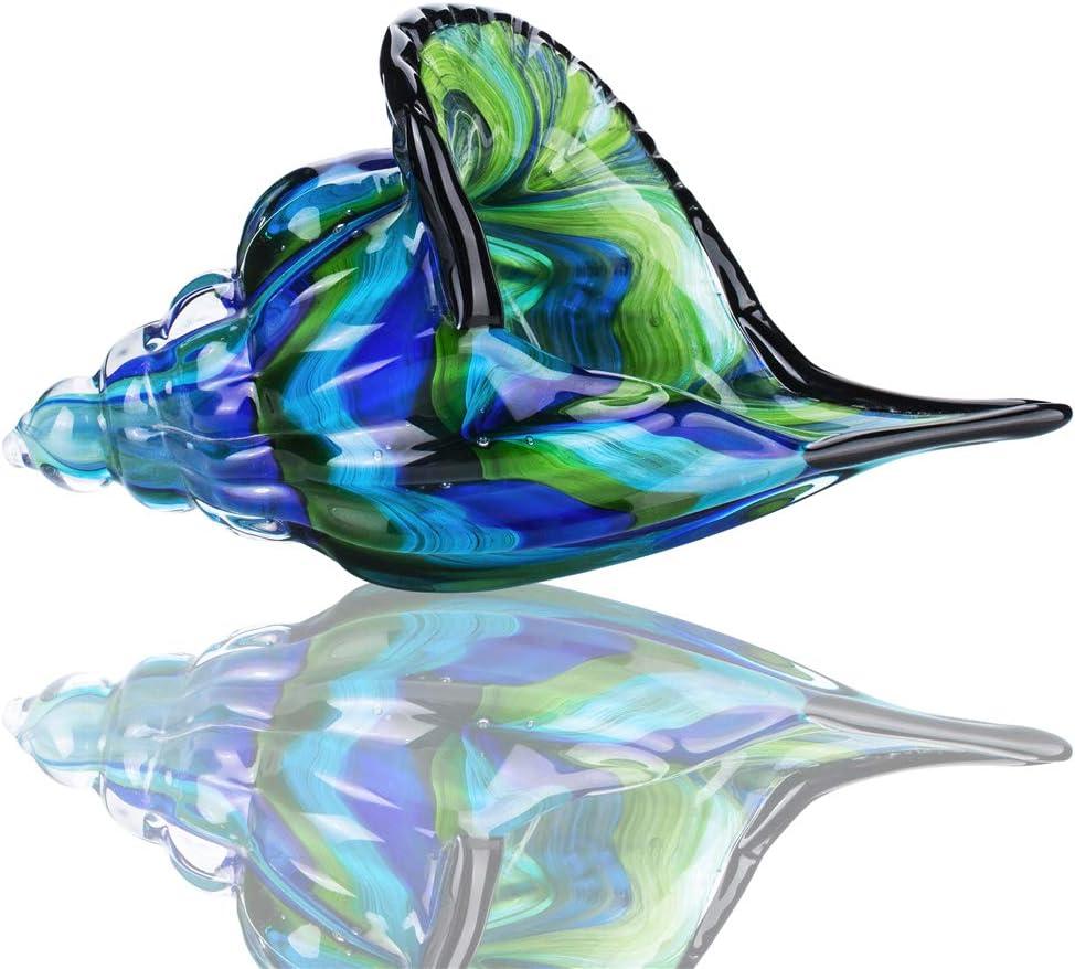 QFkris 8" Glass Conch Figurines, Hand Blown Seashell Art Glass Sculpture, Beautiful Home Decor, Crystal Paperweight