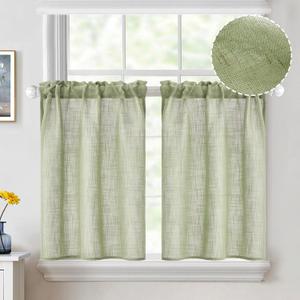 MIULEE Spring Linen Textured Kitchen Curtains 36 Inch Length over Sink Semi Sheer Light Filtering Farmhouse Short Rod Pocket Half Window Tier Curtains 2 Panels for Bathroom Basement W26XL36 Sage Green