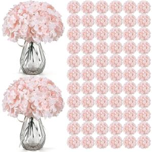 Auihiay 104 pcs Hydrangea Artificial Flowers, Pink Silk Hydrangea Heads with Stems, Hydrangea Flowers for Wedding Centerpiece, Baby Shower, Home Garden Party Decor (Pink)