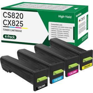 CS820 CX820 CX825 CX860 Toner Cartridges 4-Pack 72K10K0 72K10C0 72K10M0 72K10Y0 Toner Replacement for Lexmark CX820de CX820dt CX825de CX825dte CX825dt CX860de CX860dte CX860dt Printer Ink