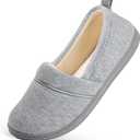 Women's Comfort Cotton Knit Memory Foam House Shoes Light Weight Terry Cloth Loafer Slippers w/ Anti-Skid Rubber Sole (9 B(M) US, Light Gray)