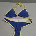 SUUKSESS Women Sexy Thong String 2 Piece Bikini Set Cheeky Halter Swimsuit (4-6, 71 Yellow Navy Blue)