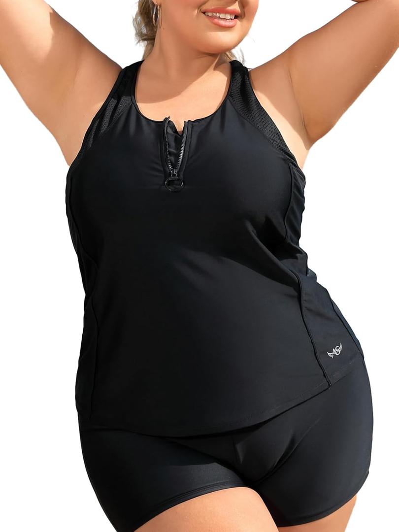 Tankini Top Plus Size Swimsuit Tops Only Fixed Cup Bra Plus Size Bandeau Swim Top Black, Large