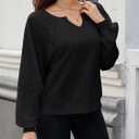 Womens Oversized Sweatshirts V Neck Lace Crochet Lantern Long Sleeve Pullover Cropped Tops Fall Outfits Clothes (Black, XL)