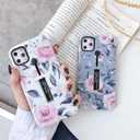 2 x Compatible with iPhone 11 Pro Case Finger Grip,3D Embossed Pink Flowers White Shell Design, Rugged Shockproof Slim Fit Dual Layer Finger Ring Loop Strap Case, Invisible Bracket Phone case(White)