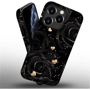 for iPhone 11 Pro Max Case,Golden Love Black Rose Pattern for Girl Women Boy Hard Hybrid Shell Shockproof Silicone Full Body Protective Case for iPhone 11 Pro Max