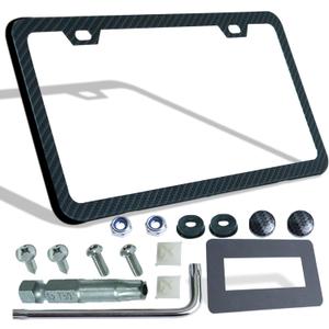 Carbon Fiber License Plate Frame, Carbon Patterns Printed Black Aluminum Plate, Upgraded 1.5mm Thickness, 2 Holes Slim Edge, Stainless Steel Anti-Theft Screws, Crash Pad, 1 Pack