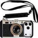 3D Vintage Camera Phone Case with Long Lanyard - Unique Cool Silicone PC Shockproof Crossbody Protective Case for iPhone 17 Pro Max- Black
