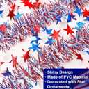 50FT 4th of July Patriotic Tinsel Garland Decorations, Red White and Blue Tinsel with Star Metallic Glitter Hanging Garland for Memorial Day 4th of July Independence Day Indoor Outdoor Decor