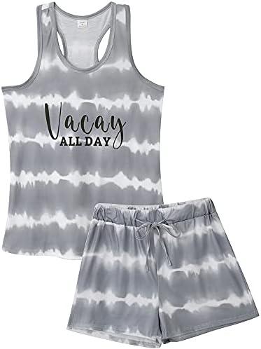 VENTELAN Women Pajamas Cute Tank and Shorts Set Soft PJS Sleepwear Loungewear, Large