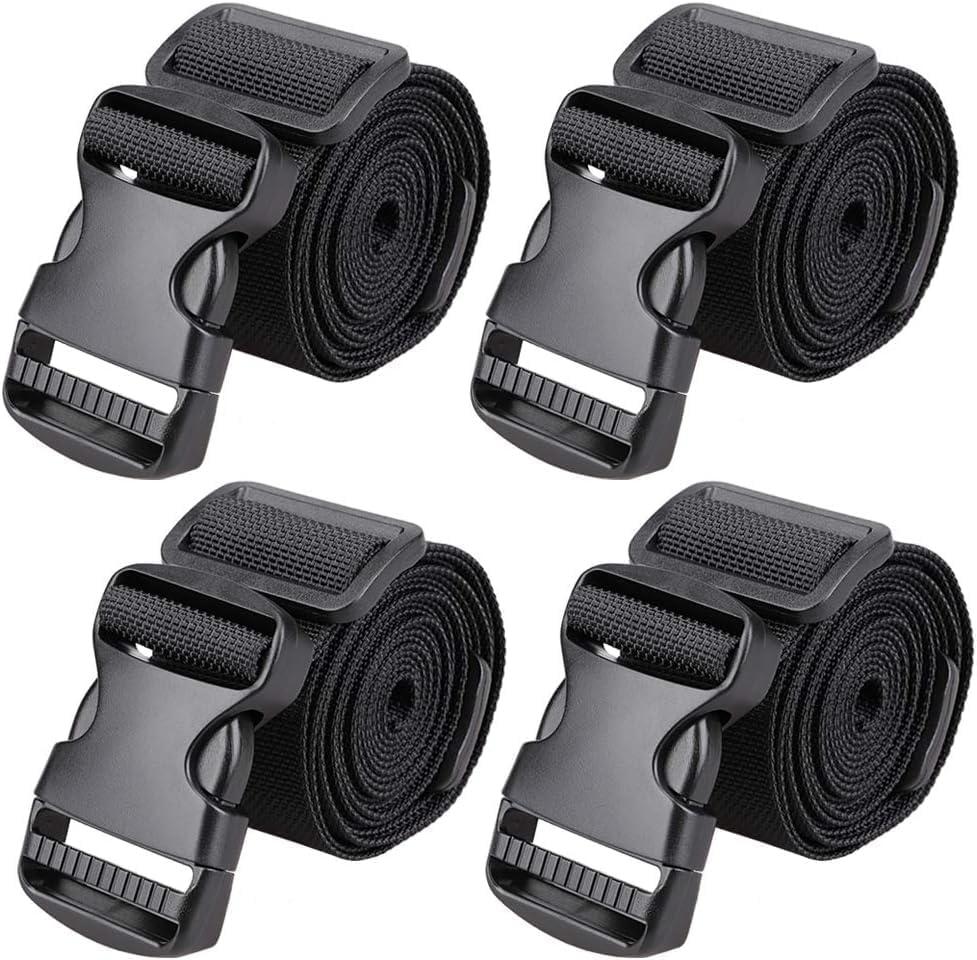MAGARROW 2" Utility Luggage Straps with Buckle Adjustable, 4-Pack (Black, 2 in x 5.4 ft)