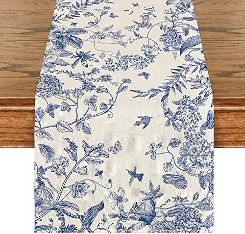 Artoid Mode Monochrome Sketch Birds and Flowers Spring Table Runner, Seasonal Summer Fall Kitchen Dining Table Decoration for Home Party Decor 13x120 Inch 2 piece
