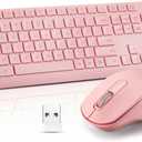 Wireless Silent Keyboard Mouse Combo, Ultra-Slim USB Keyboard Silent Mouse Set, Water-Dropping Keycaps, 12 Shortcuts, 2.4GHz Wireless Connection for PC Laptop Windows XP/7/8/10, Vista, Mac (Pink)
