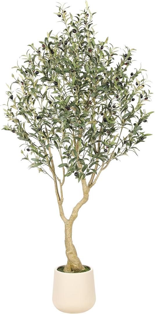 Realead 6ft Artificial Olive Tree with Tall Exquisite Planter - Realistic Faux Olive Tree with Thick Trunk and Lifelike Fruits - Large Fake Olive Tree for Home Office Decor