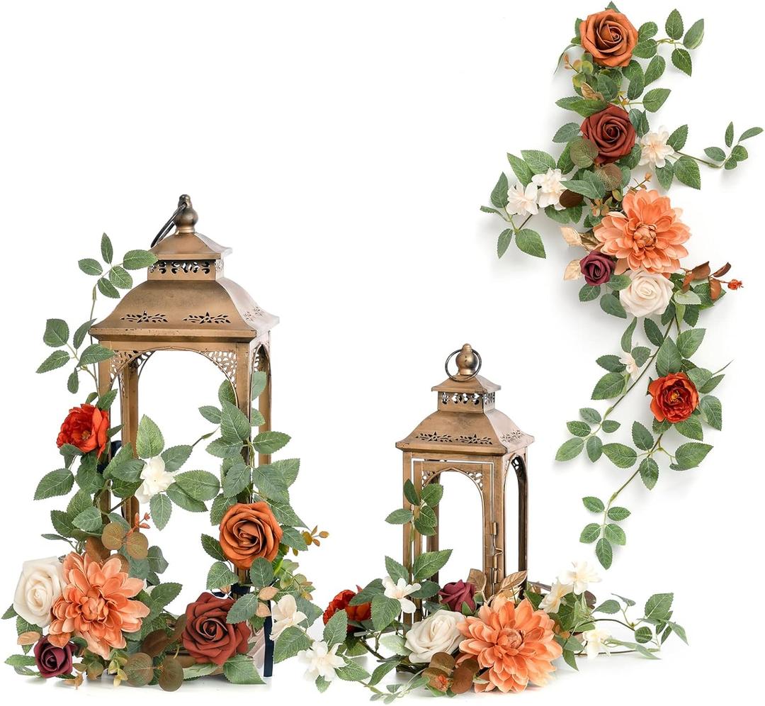 Ling's moment 6Pack 1.8ft Artificial Flowers Garland Terracotta Lantern Flower Arch Floral Centerpieces Burnt Orange Wedding Aisle Decor Chair Flowers for Mantel Table Window Cake Decoration