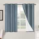 H.VERSAILTEX Primitive Linen Curtains 100% Blackout Curtain Drapes Burlap Curtains with White Thermal Insulated Liner, Grommet Top Drapes Living Room/Bedroom (2 Panels, 42 x 45 Inch, Stone Blue)