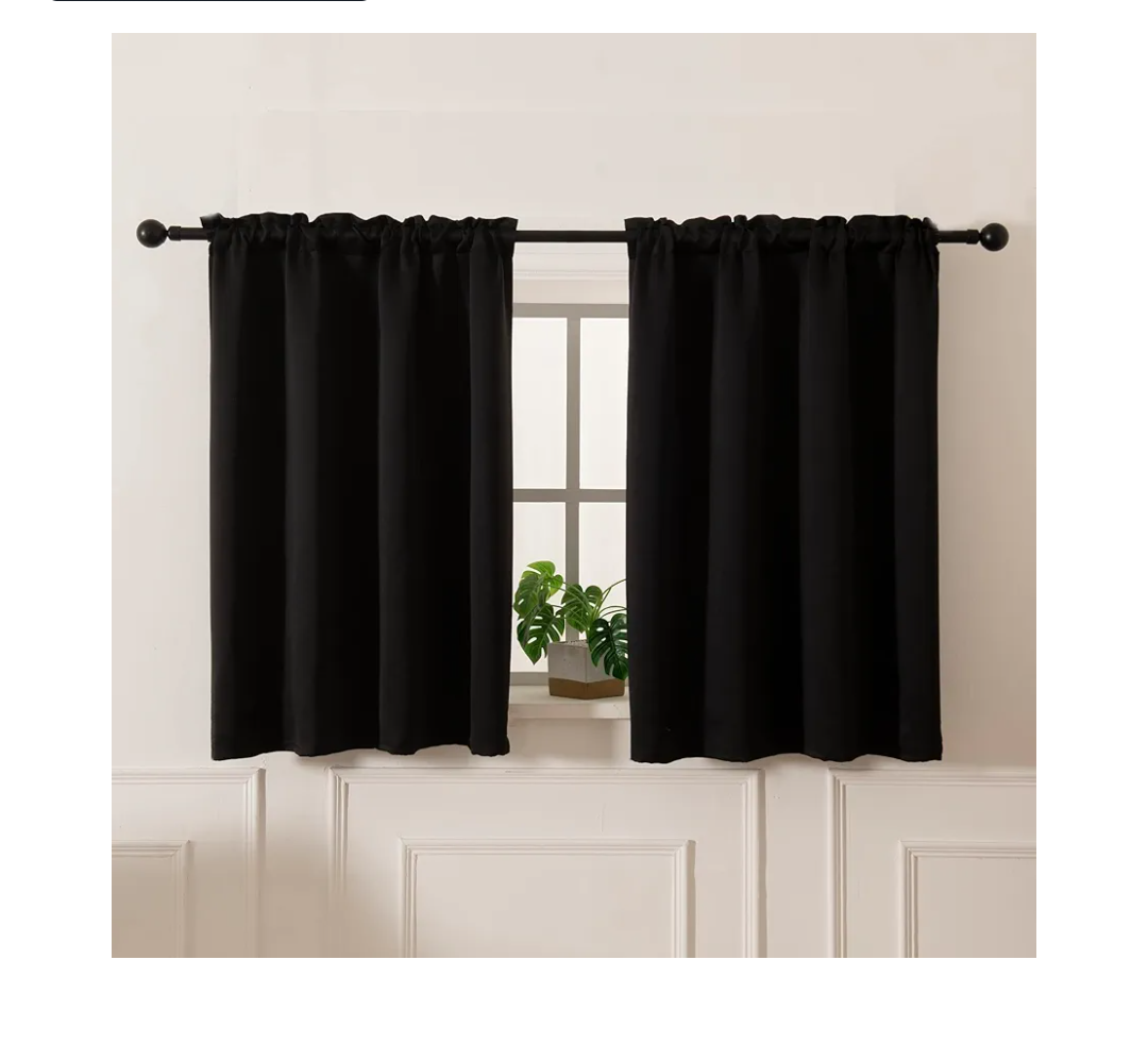 Pickluc Cafe Kitchen Curtains 36 Inches Long 2 Panels, Blackout Tier Curtains with Rod Pocket, Short Black Out Curtain for Small Window, 42" Wide and 36" Length, Set of Two, Black