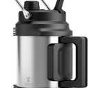 64 oz Insulated Water Bottle for Men: Meoky Triple Wall Vacuum Stainless Steel Half Gallon Water Jug - Top and Side Handles, 2-in-1 Straw and Spout Lid, Cold for 36 Hrs, Leak Proof for Sports (Silver)