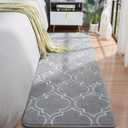 Chicrug Shag Geometric Modern Runner Rug for Bedroom, 2x6 Feet Memory Foam Indoor Hallway Runner Carpet, Fluffy Rug for Living Room Bedside Room Decor for Family, Grey/White