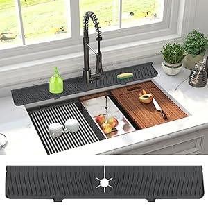Derlights 30 inch Sink Splash Guard Mat, Silicone Faucet Handle Drip Catcher Tray, Longer Silicone Sink Mat for KitchenBathroom, Drip Protector Splash Countertop (black)
