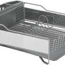 KitchenAid Large Capacity Full Size Rust Resistant Dish Rack with Angled Drain Board and Removable Flatware Caddy, Light Grey