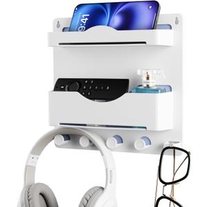 JUMEIHUI Bedside Wall Shelf with Glasses Hooks Adhesive Bedside Organizer Wall Mount for Dorm and Room Accessories PhoneRemoteEarphone Kindle (White) JUMEIHUI Bedside Wall Shelf with Glasses Hooks Adhesive Bedside Organizer Wall Mount for Dorm and Room Accessories PhoneRemoteEarphone Kindle (White)