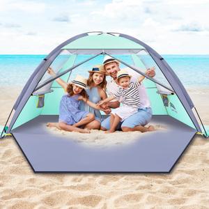 Happy Travel Beach Tent Sun Shelter for 3/4/5/6/7/8 Person, Portable UPF 50+ UV Protection Beach Shade Canopy for Family & Baby, Lightweight & Easy Setup Beach Cabana with 3 Ventilation Mesh Windows