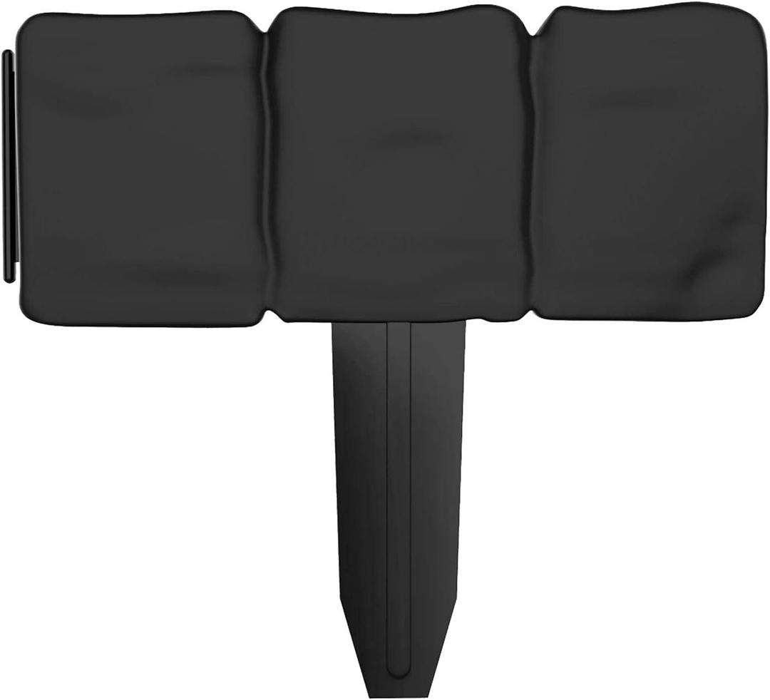 Plastic Garden Edging Stone-Look Border- Decorative Flower Bed Fence for Landscaping, 10 Pieces of Black Interlocking Lawn Stakes (8 Foot)