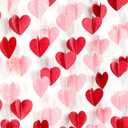 Galentines Party-Decorations Valentines-Day 3D-Heart Garland - 40ft Red Pink Streamers Paper Banner, Proposal Anniversary Romantic Birthday Baby Shower Rustic Wedding Hanging Ornaments Decor Hugfond