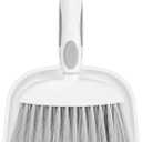 NACENA Small Dust Pan and Brush Set, Mini Broom and Dustpan Set Small Hand Broom and Brush Combo Dust Pan with Teeth for Home Cleaning Drawers Desktop Sofas and Outdoor, White & Gray