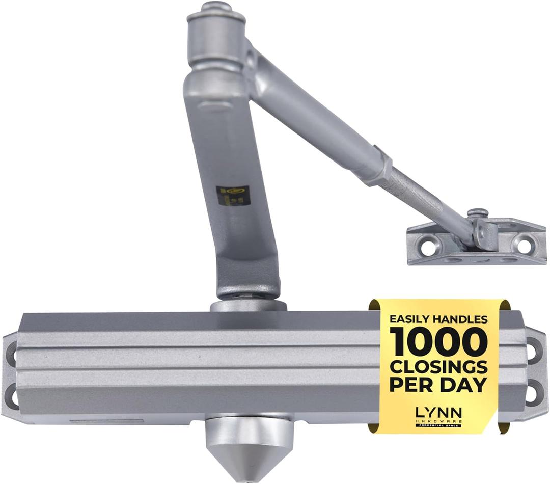 LYNN HARDWARE Medium/Heavy Duty Automatic Door Closer (Silver) - Commercial Grade, Contractors Choice, Adjustable Speed & Force, 3 Mounting Options, 3 Hour Fire Rated (DC7016 Model) (Aluminum)