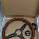 Universal 350mm 14" Grant Classic Nostalgia Style Wood Grain Steering Wheel Black Spoek with Horn Button